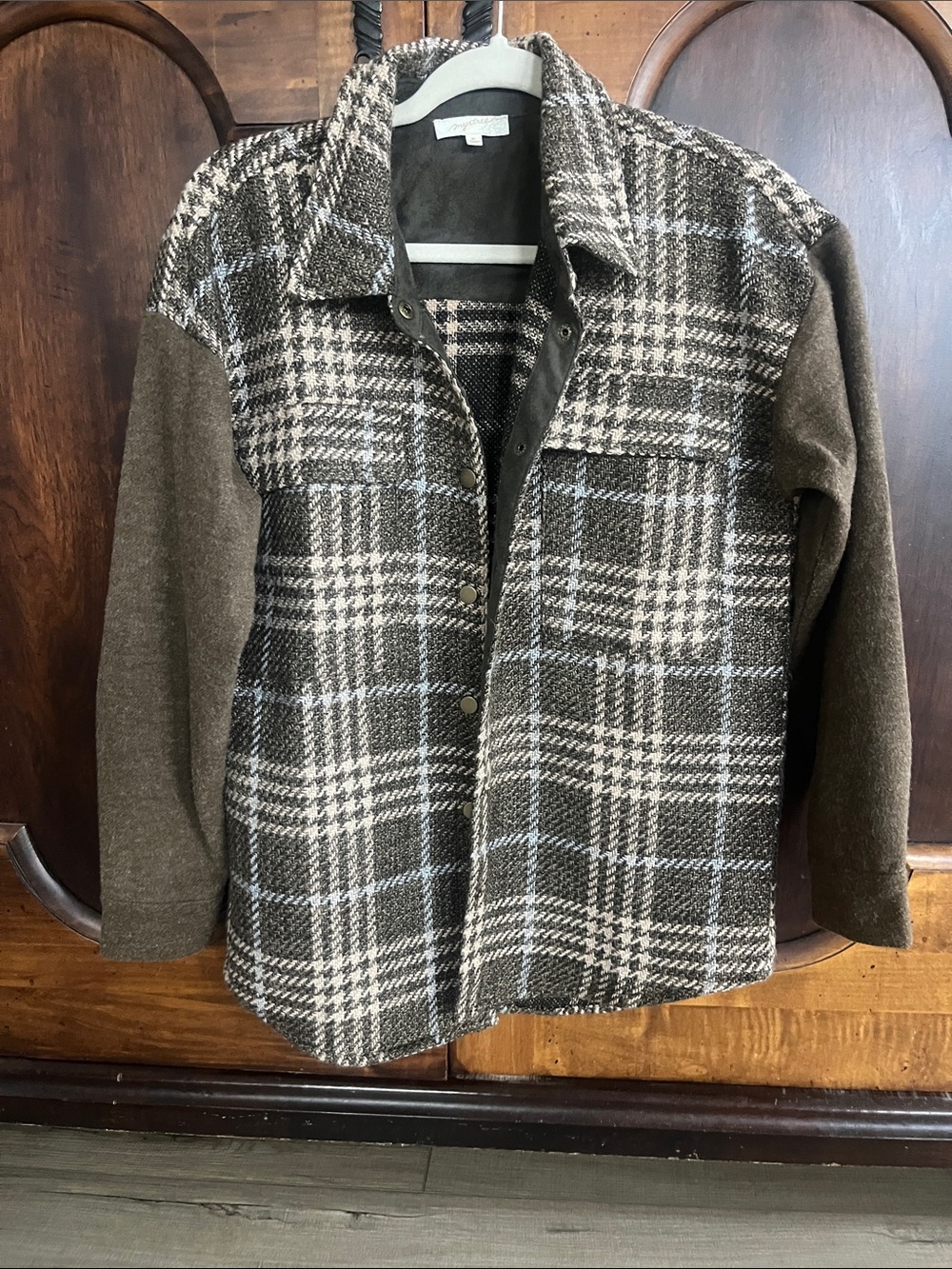 Mystree Brown Plaid Wool-Blend Button Front Jacket